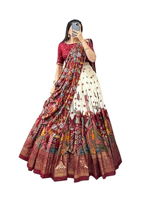 Silk Lehenga Choli Print with Foil Work With Unstitched Blouse Patola Print Adorned with Foil Work For Navrati 