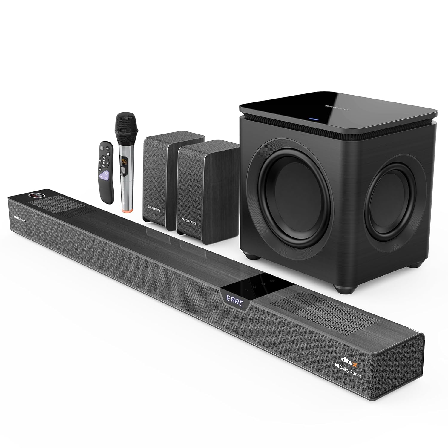 Zebronics 1100 Watts Powerful Soundbar 7.2.4 Wireless Home Theatre - Cabinet Material: Wood