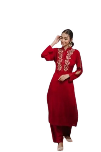 Ladies Straight Kurta With Palazzo Set - Color: Red