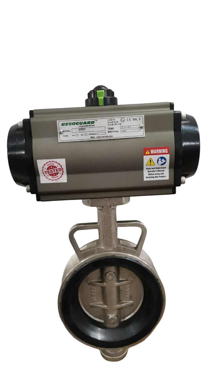 Aluminium Centric Pneumatic Butterfly Valve - Color: Black