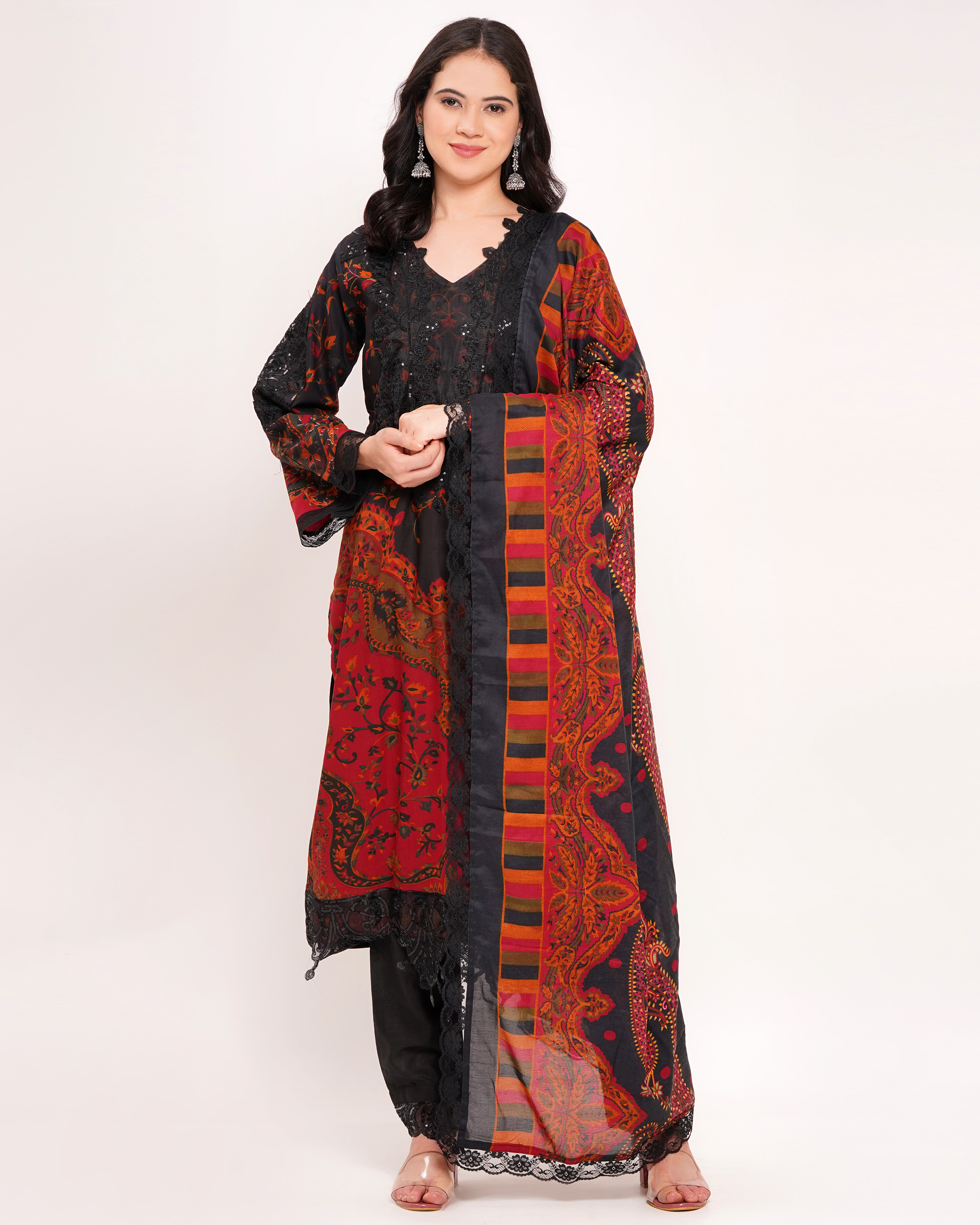 Black & Maroon Lawn Cotton Pakistani Suit Set