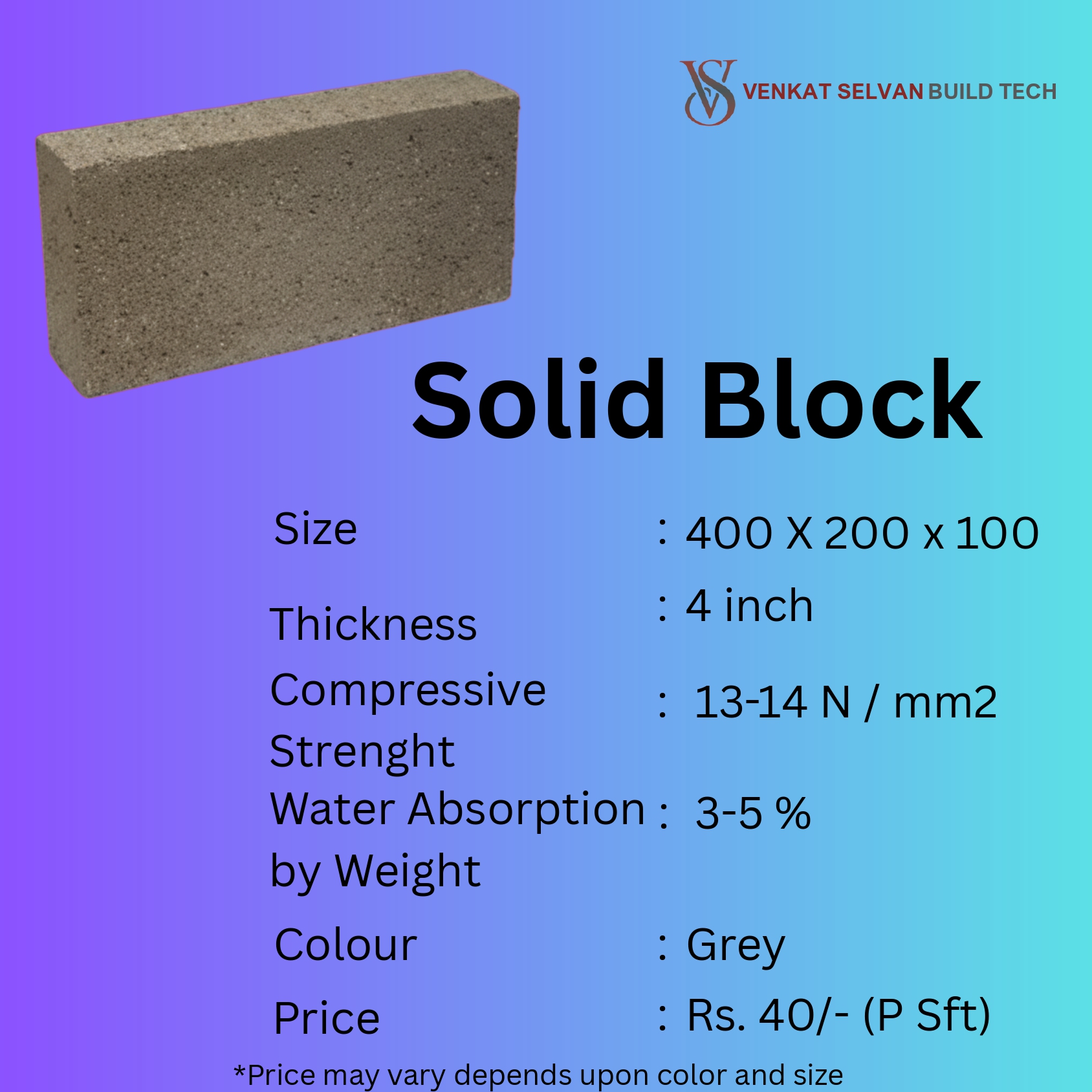 Solid Concrete Block - Color: Grey