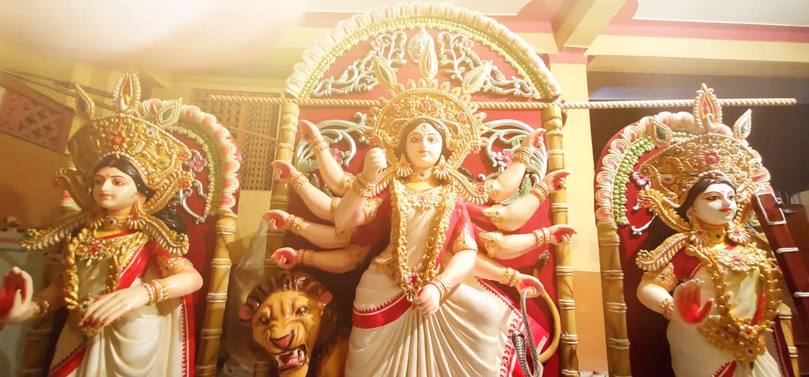 Fiberglass 5 Chala Kalka Durga Idol Family - Color: Multi