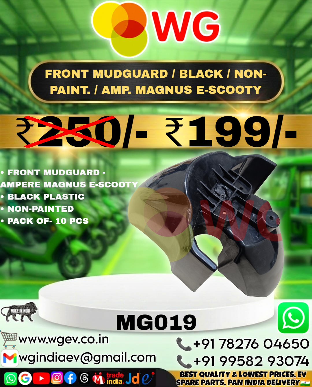 Black Non-Paint Amp. Magnus E-Scooty Front Mudguard - Finish: Polished