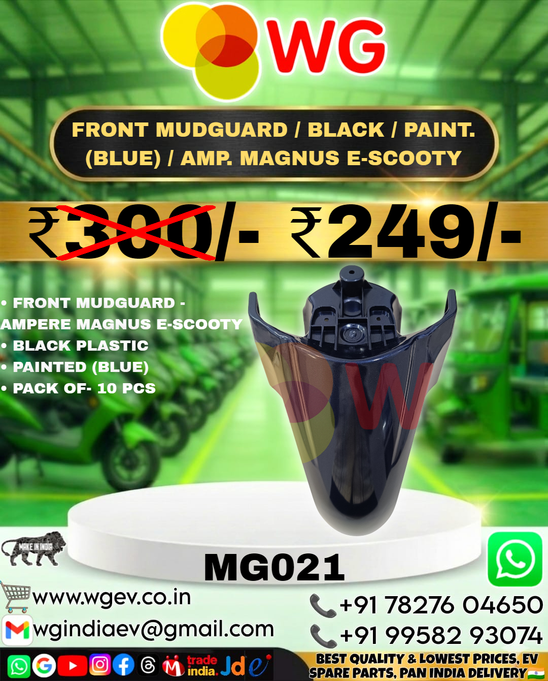 Black Paint Blue Amp. Magnus E-Scooty Front Mudguard - Finish: Polished
