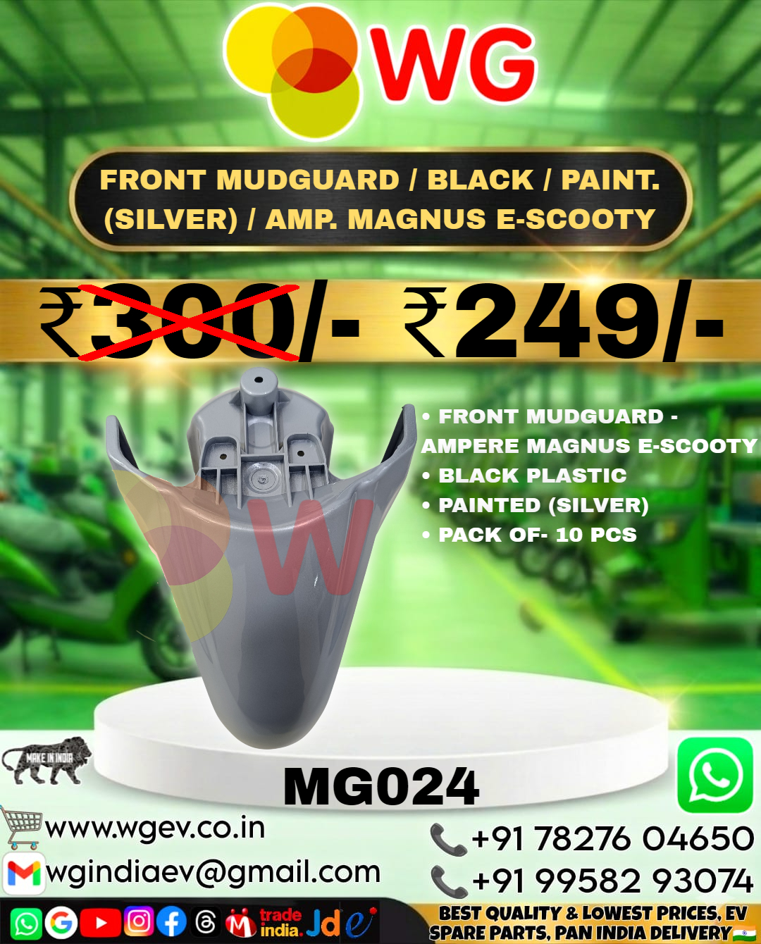 Black Paint Silver Amp. Magnus E-Scooty Front Mudguard - Black Plastic, Pack of 8 PCs | For E-Scooty, Polished Finish, Manual Operation