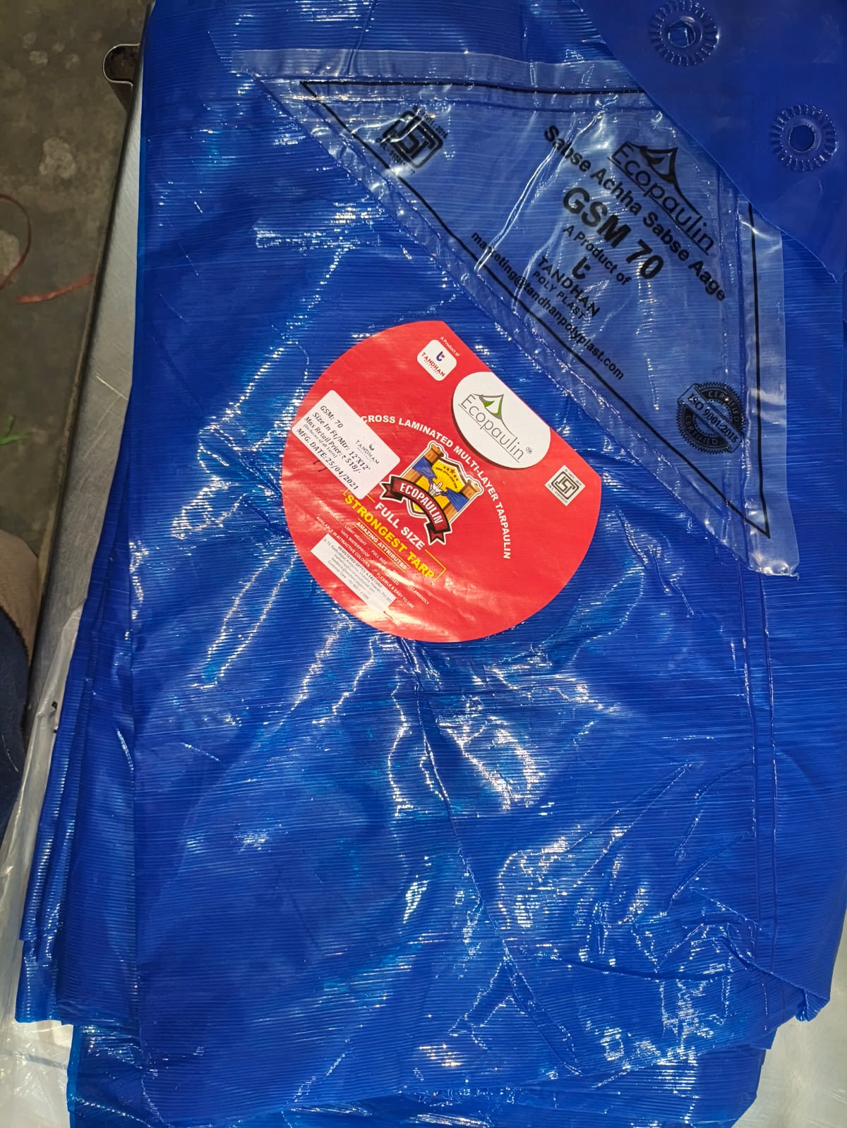 ECO POLIN 70 GSM Blue HDPE Tarpaulin Sheets - Double Layer Polypropylene, 12x18 Feet, Waterproof Camp Tent
