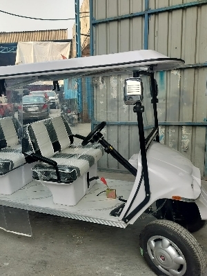 4 Seater Electric Golf Cart - Metal, 8 Seater, Lithium Battery 180Ah, White | Headlights & Tail Lights, Horn, Windshield, Canopy, Comfortable Seating
