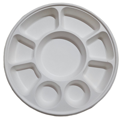 Sugarcane Bagasse 9CP Round Compartment Plate