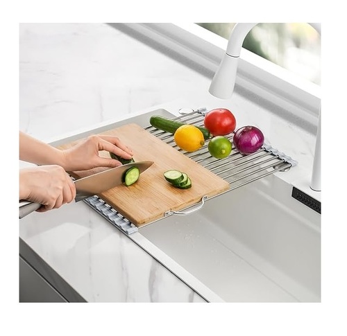 Stainless Steel Roll-Up Dish Drying Rack Marble Color
