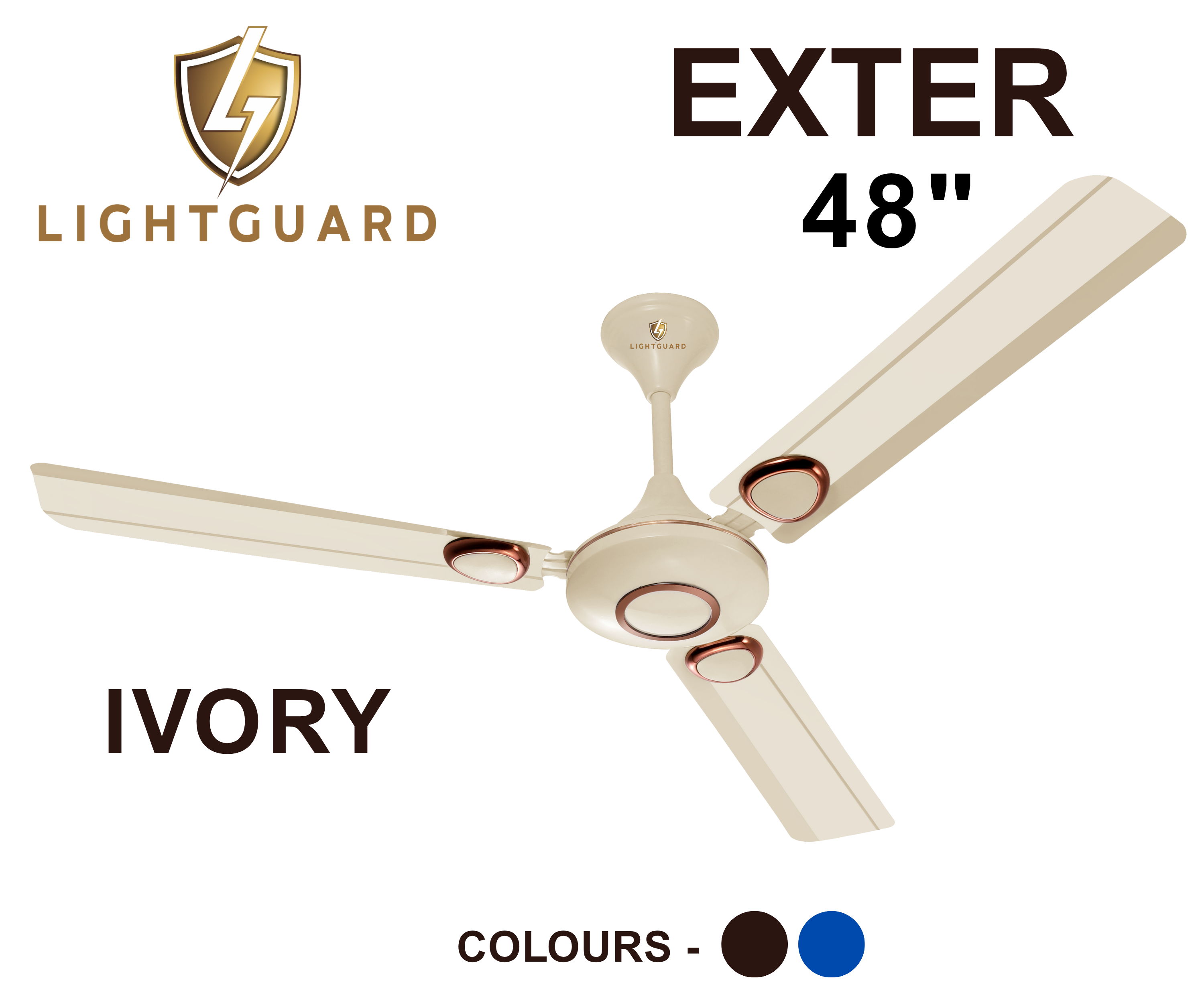 Lightguard Exter 48 Inch (1200Mm) Heavy Duty 3 Blade High Speed Ceiling Fan - Color: Blue