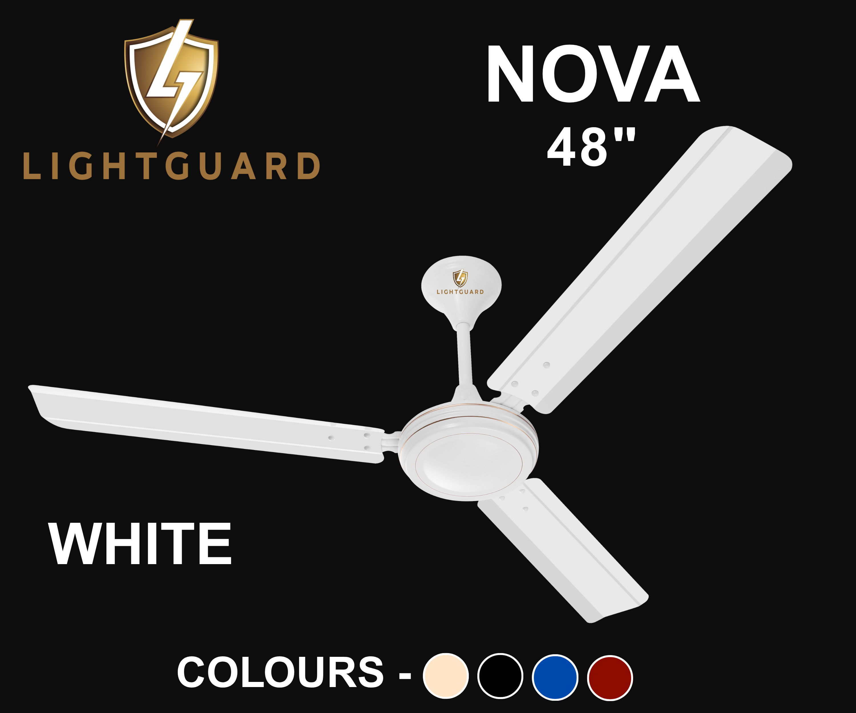Lightguard Nova 48 Inch (1200Mm) Heavy Duty 3 Blade High Speed Ceiling Fan - Blade Material: Metal