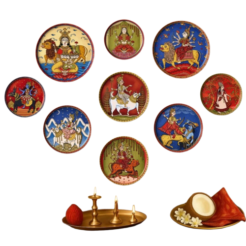 Ritualistic Nine Form Of Durga Wall Sculpture For Home Decoration - Color: Multi