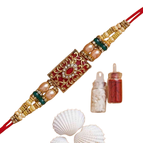 Colored Stone Rakhi - Stone, Standard Size, Multicolor | Lightweight, Fine Finished, Durable