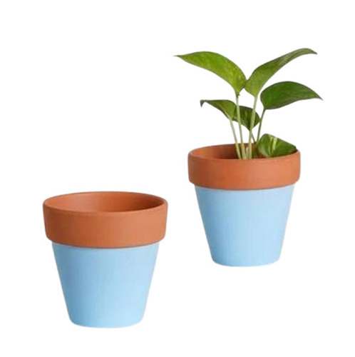 Orange & Blue Terracotta Painted Pot Set Of 2 - Capacity: 5 Kg