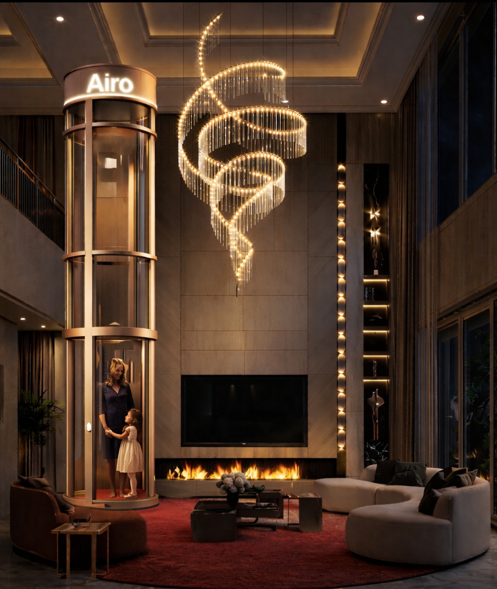 Panoramic Elevator - Airo Titanium Manual Door, 2 Person Capacity, 220Kgs | Electric Power, Safety Sensor