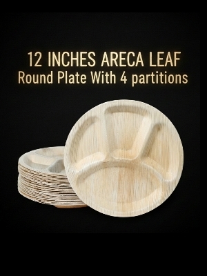 12 Inch Disposable Areca Plates - Areca Leaf, 12 Inch, Brown | Eco Friendly, Lightweight, Plain Pattern