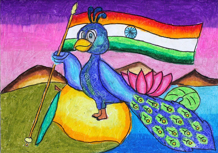 Peacock Hand Painting (Colours Of National Symbols 2017 C 116) - Color: Multiple