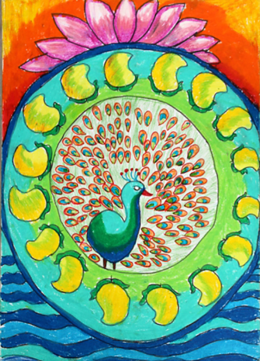 Peacock Hand Painting (Colours Of National Symbols 2018 C 371) - Color: Muultiple