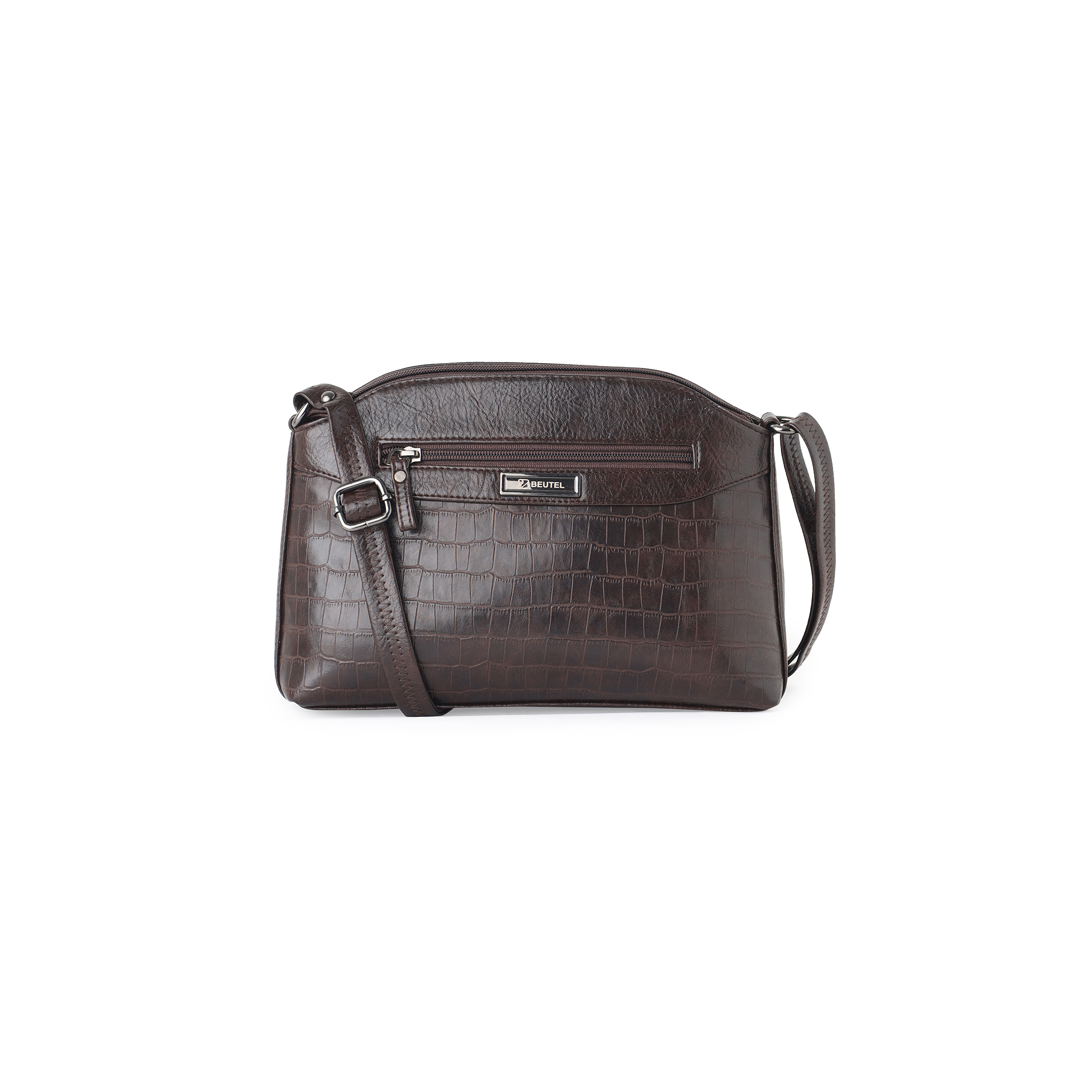 Croco Slingbag - Canvas, Dark Brown, Croco Texture | Multiple Compartments, Water Resistant, Secure Closure, Stylish Compact Design