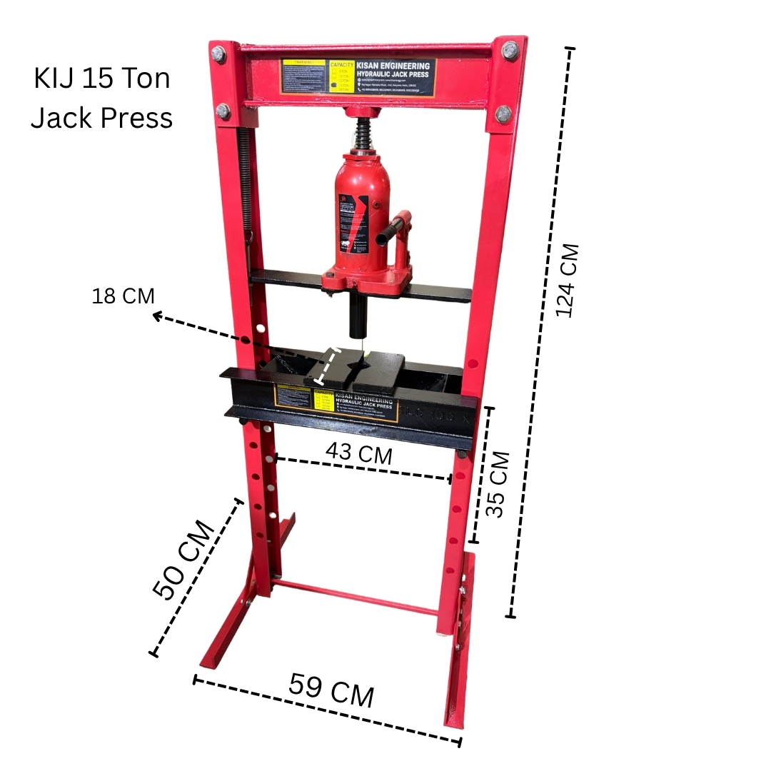 15 Ton Hydraulic Shop Jack Press - Mild Steel 126 cm Height Red and Black 0-500 mm Range | 15-Ton Lift Adjustable Height Overload Safety Valve