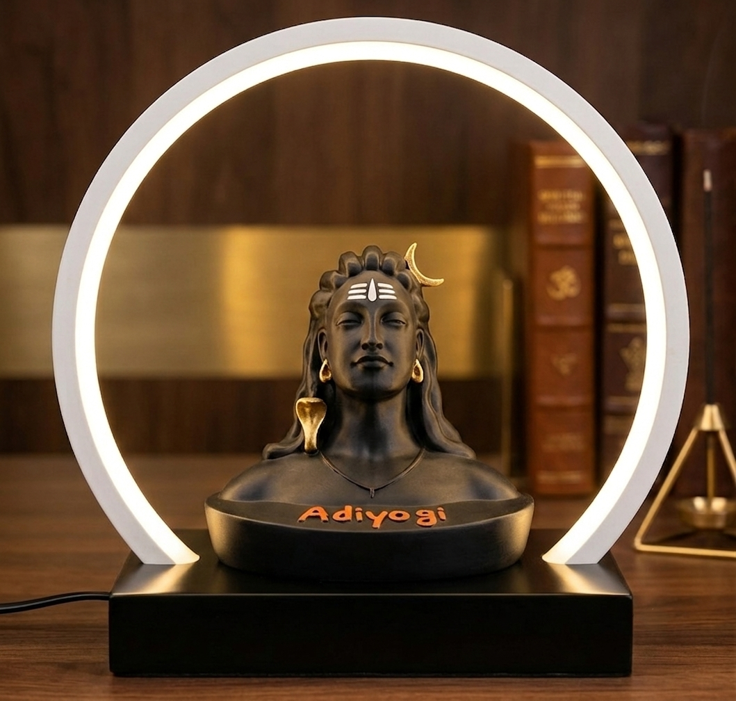 Shiva Or Adiyogi Decorative Statue With Lighting - Black, Tabletop Mount, Built-In Lighting, Elegant Spiritual Design