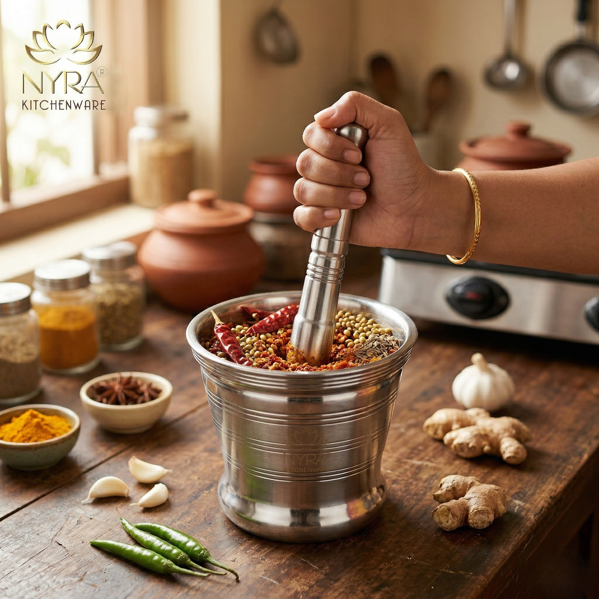 Premium Stainless Steel Pestle Set - Color: Silver