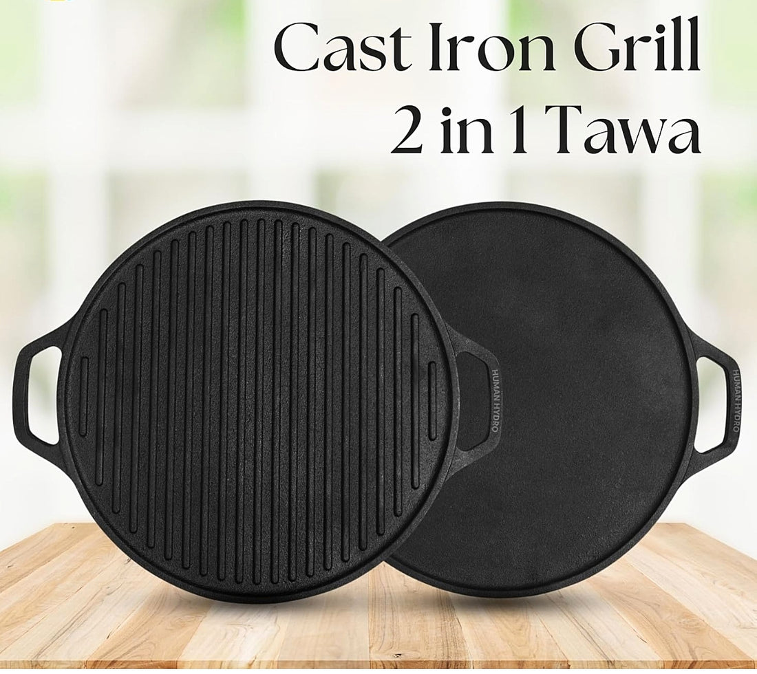 2-In-1 Cast Iron Dosa Tawa Grill - Color: Black