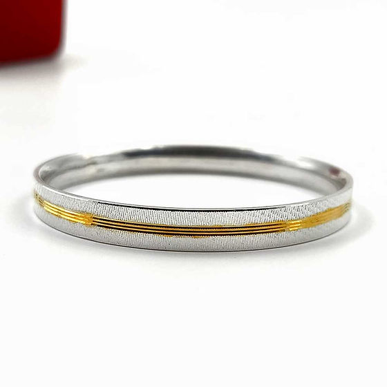 Mens Half Round Smooth Surface With Center Rodium Silver Kada 55Gm - Gender: Unisex