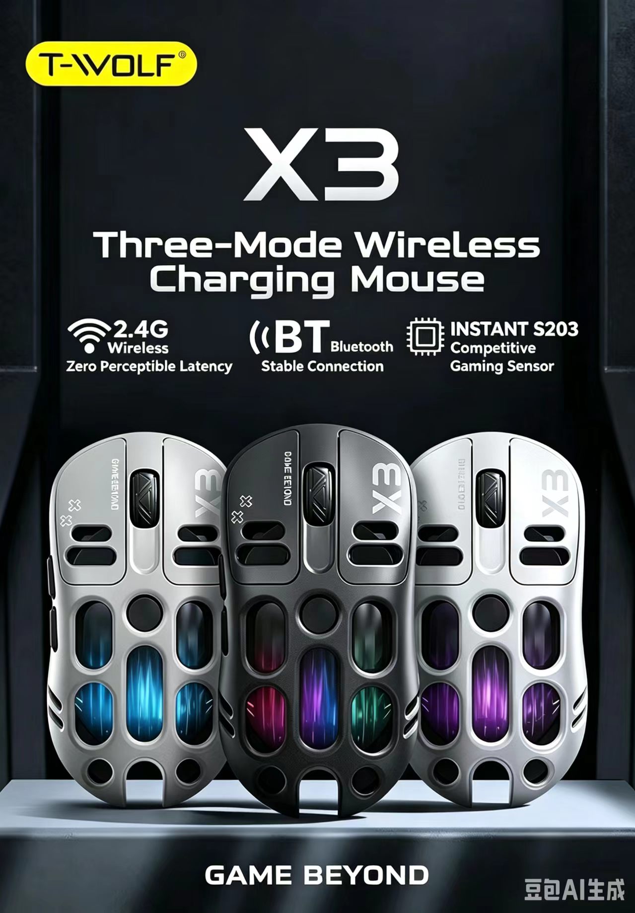 X3 Tri-Mode Gaming Mouse Wireless Bluetooth Type-C Silent Charging Supports Macro Programming Rgb - Application: Computer