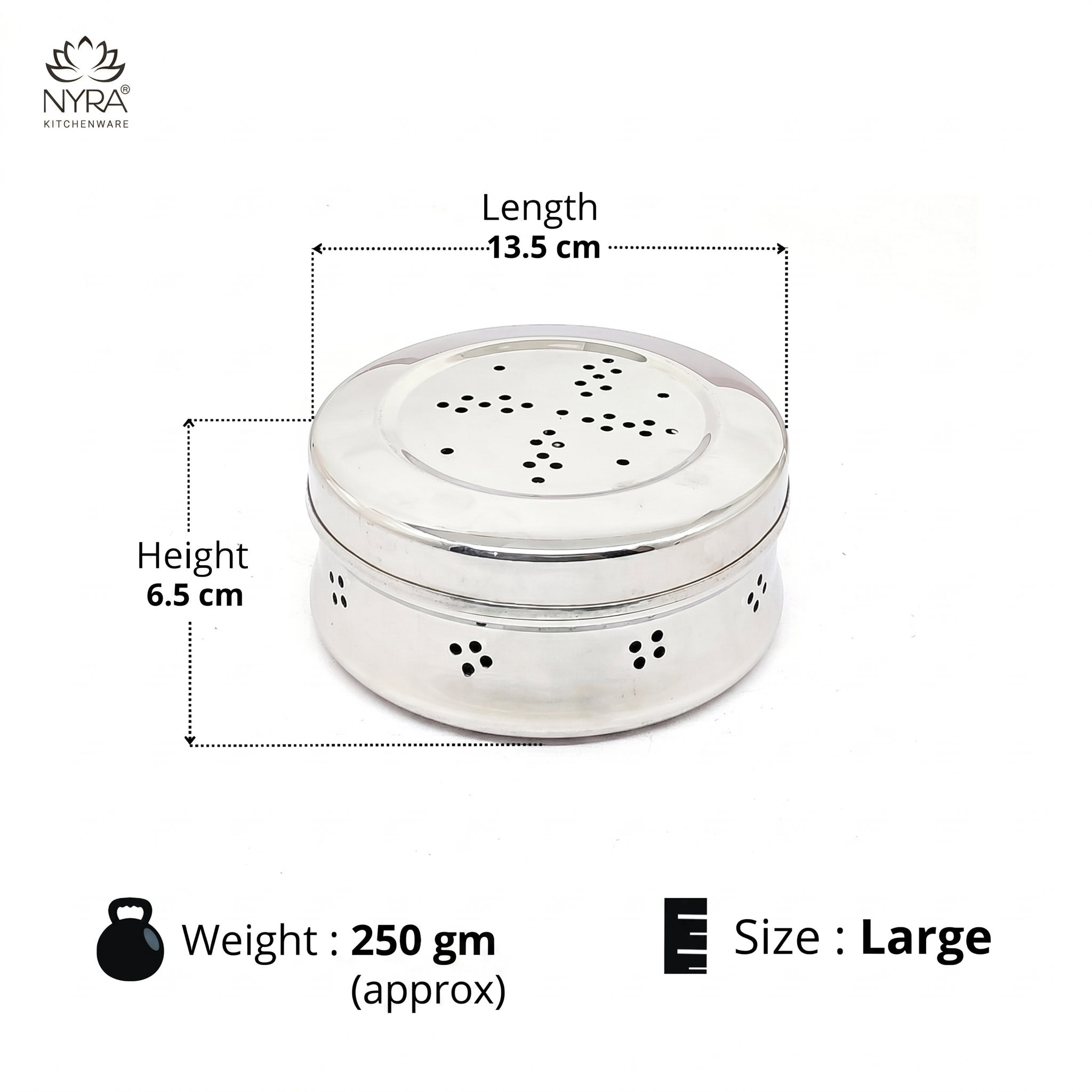 Stainless Steel Round Dibbi/Dabba - Color: Silver