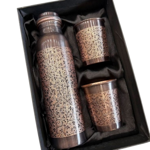 Pure Copper Water Bottle Gift Set With 2 Glasses Set - Capacity: 1 Ltr