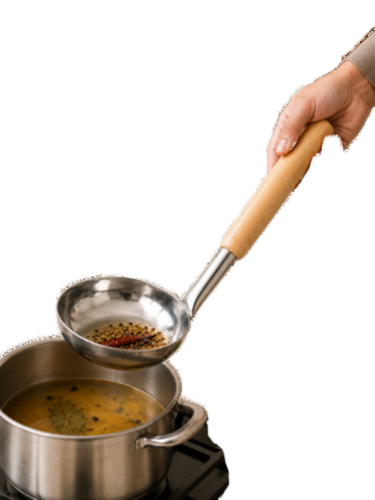 Stainless Steel Ladle With Wooden Handles - Capacity: 400 Milliliter (Ml)