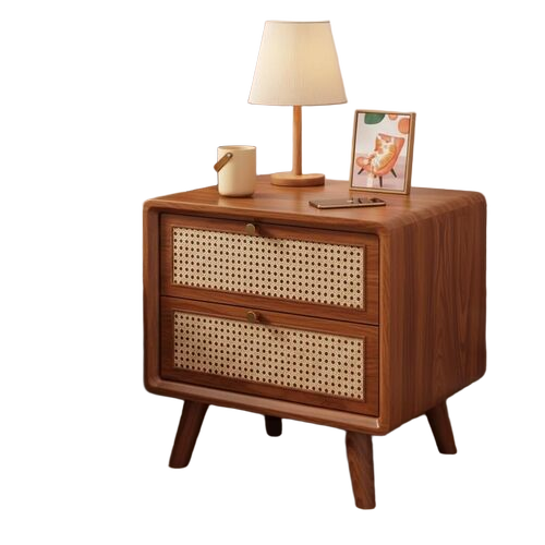 Solid Wood Bedside Table With Rattan Drawers For Living Room - Application: No
