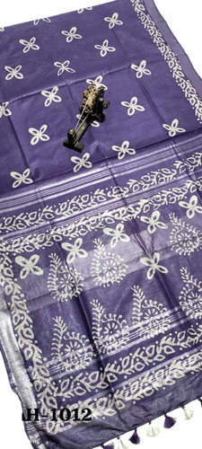 Cotton Linen Batik Print Saree  - Color: Multicolor
