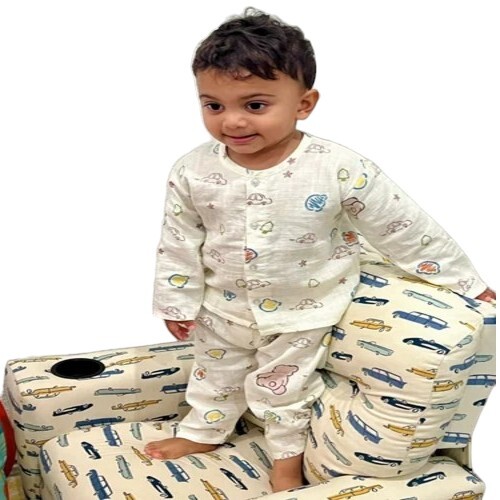 Muslin Cotton Kids Nightwear Set - Color: Cream / Off White