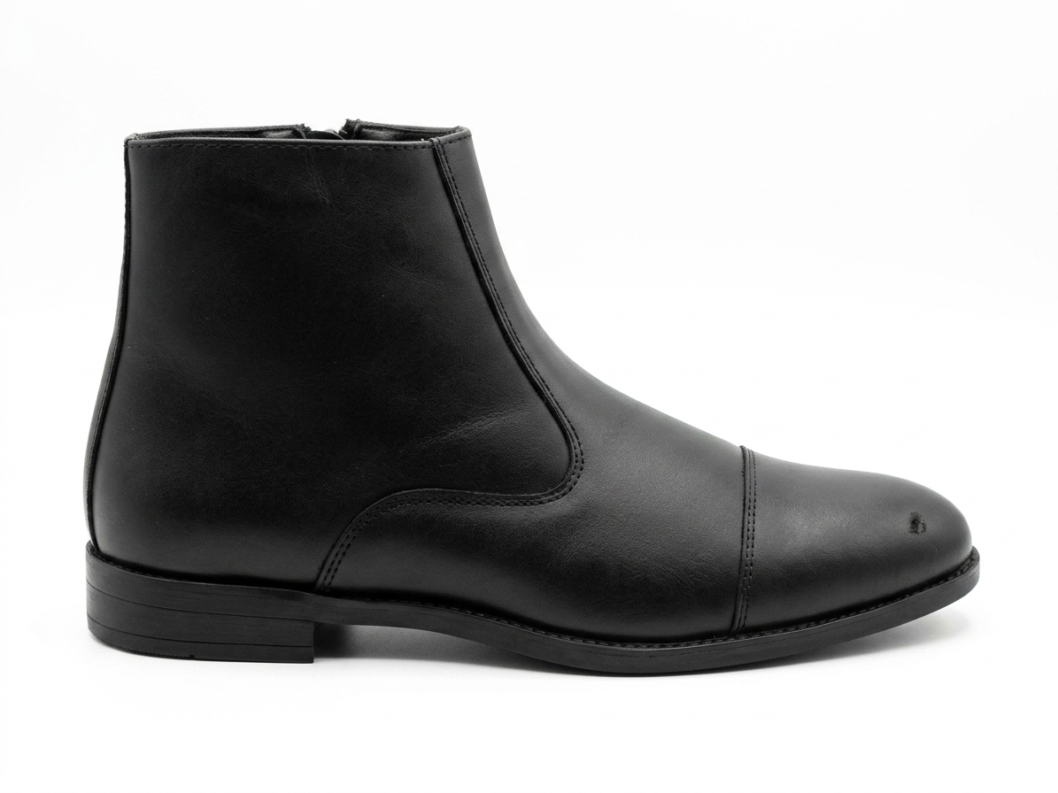 Premium Leather Chelsea Boots With Side Zip - Color: Black