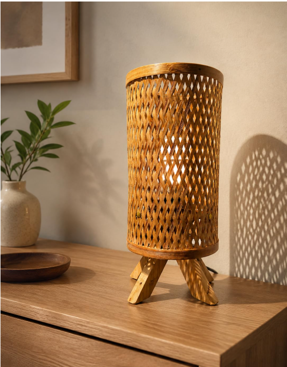 Bamboo Lamp With Wooden Stand