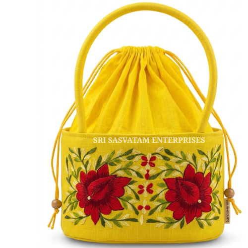 Embroidery Hamper Potli Bag - Color: Yellow