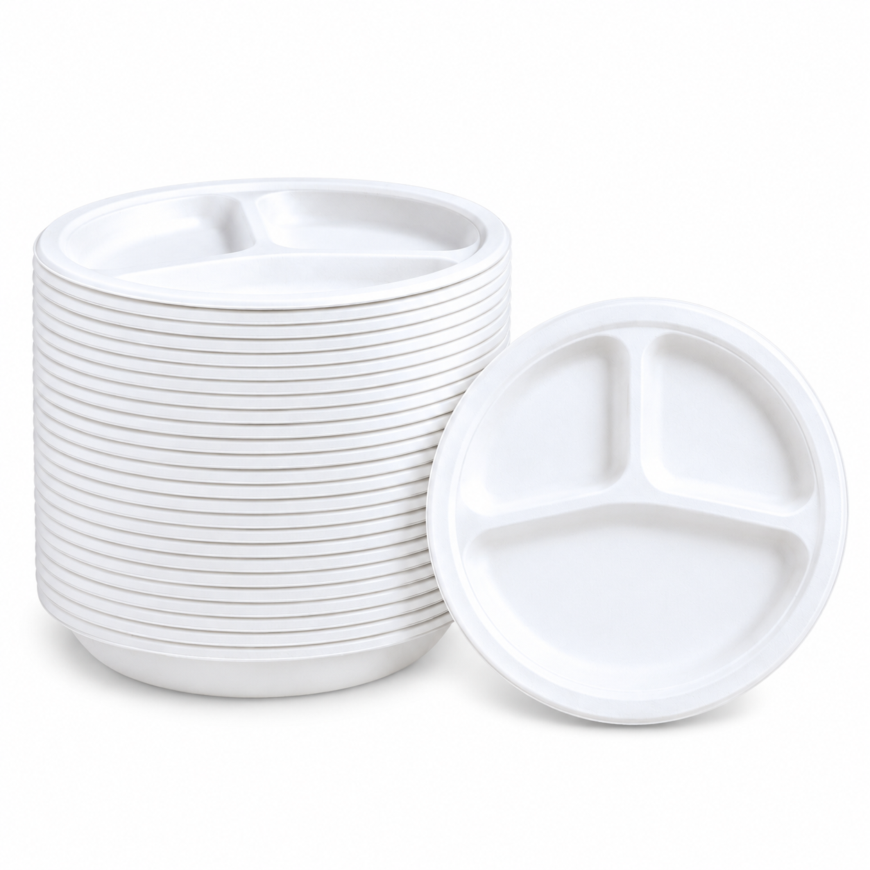 Everoot Disposable 10 Inch 3 Compartment Bagasse Meal Tray - Application: Food Serving