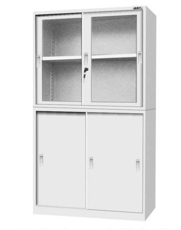 Wide Up Glass and Down Iron Sliding Door Cabinet