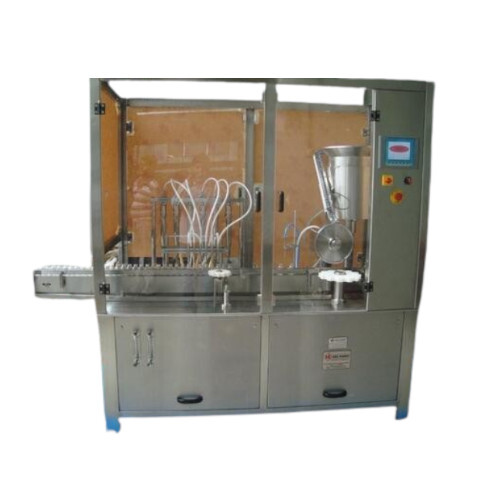 Automatic Four Head Liquid Vial Filling And Rubber Stoppering Machine - 80 to 100 Vials/Minute, 2ml to 100ml Size Range, Stainless Steel Build | Computerized Control, 1-Year Warranty, Customizable Capacity and Power