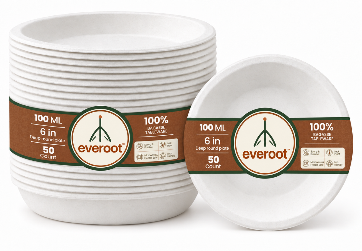 Everoot Disposable 6 Inch Round Bagasse Plate Pack Of 50 - Application: Catering