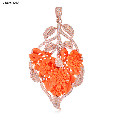 Coral Carved Flower Pendant Jewelry