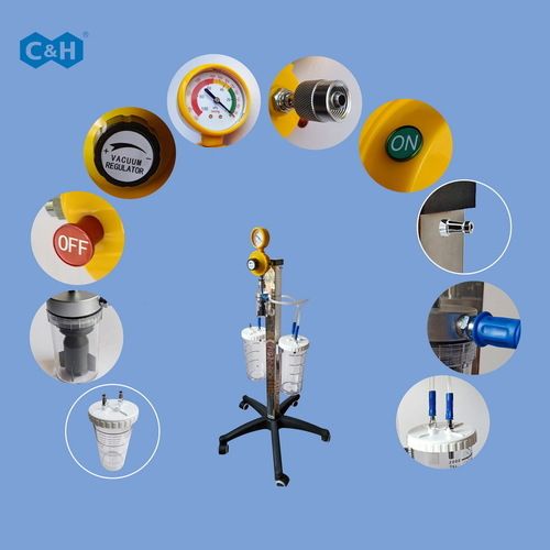 Surgery Medical Vacuum Regulator Trolley With Suction Liquid Collecting Bottles Color Code: Transparent