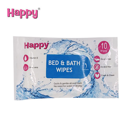 Leak Proof Non Woven Fabric Happy Wet Bed Bath Wipes 10 Pcs
