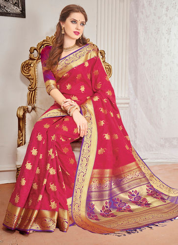 Red And Purple Colour Art Silk Woven Saree 