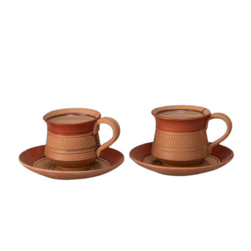 120ml Handcrafted High Neck Design Terracotta Tea Cup And Saucer