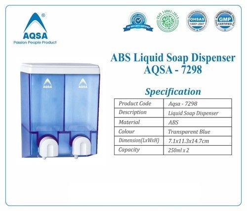 Liquid Soap Dispenser Blue 250ml x 2 AQSA 7298