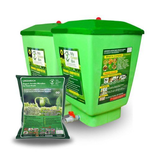 Bio Compost Bin 50 Ltrs (1 Set With 10 Ltr Microbes) - Color: Green Color